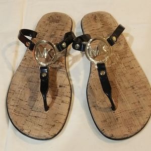 Michele kors black and Gold charm jelly women's flip flops cork sandals
